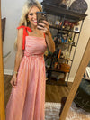 Shoulder Tie Striped Maxi Dress
