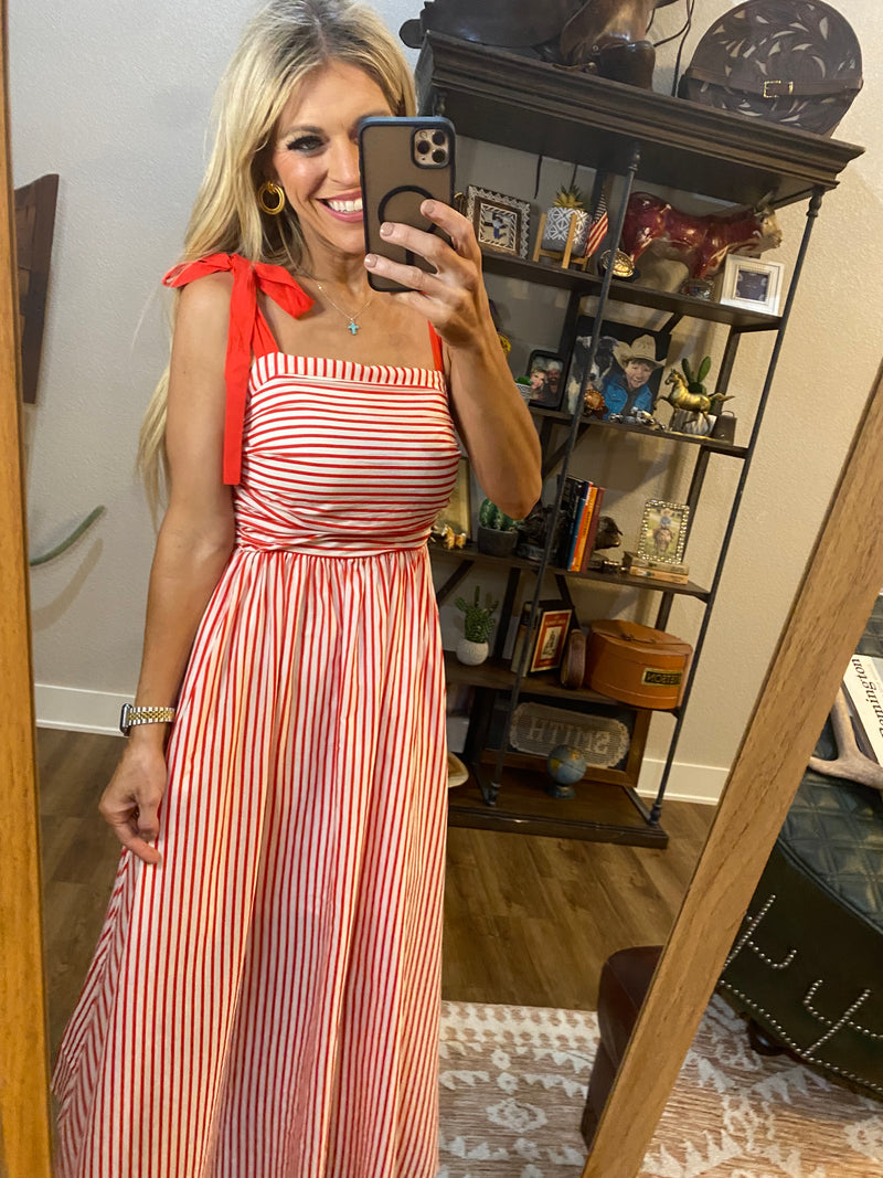 Shoulder Tie Striped Maxi Dress