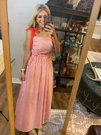 Shoulder Tie Striped Maxi Dress