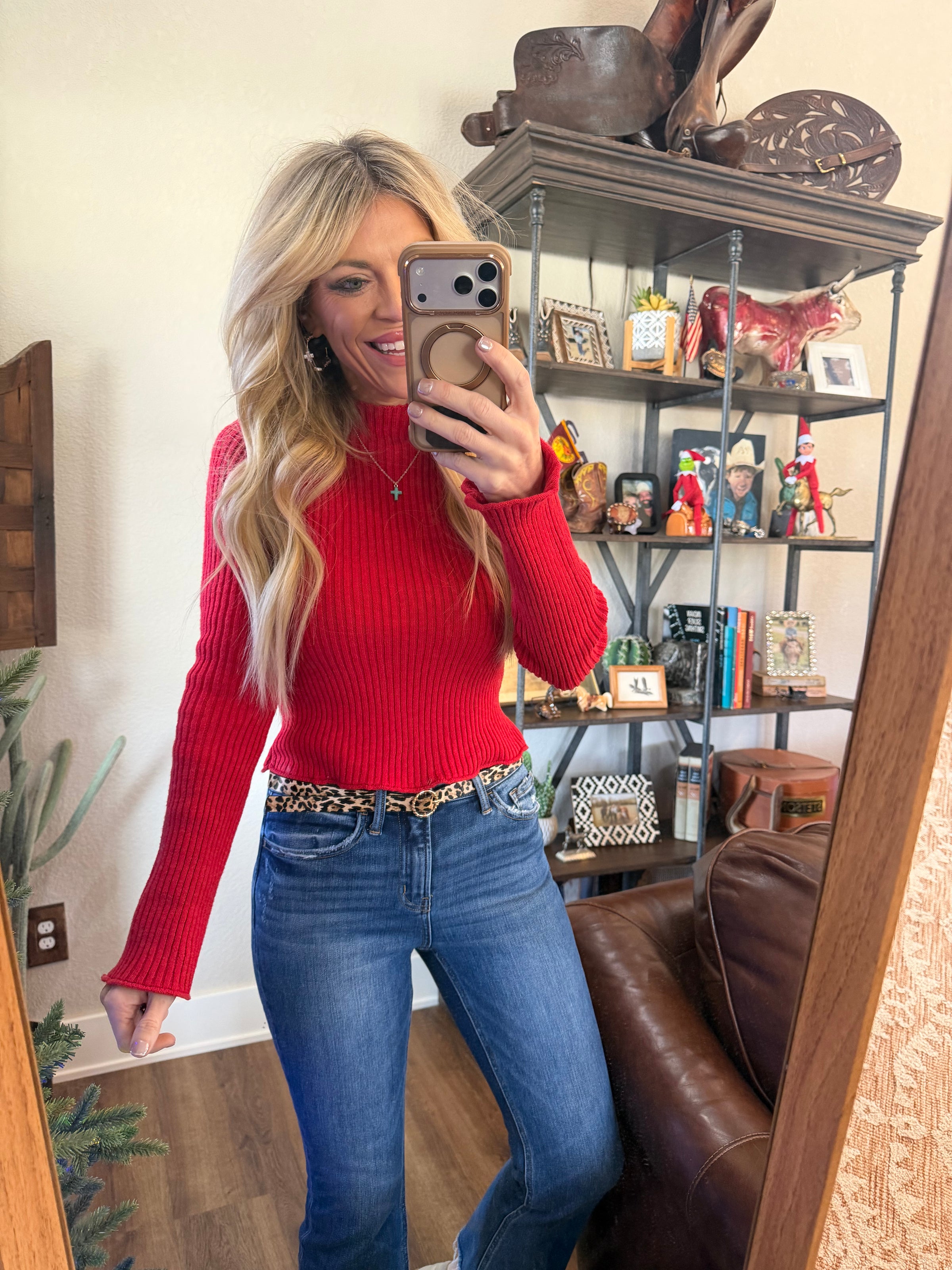 Crimson Wave Knit Top