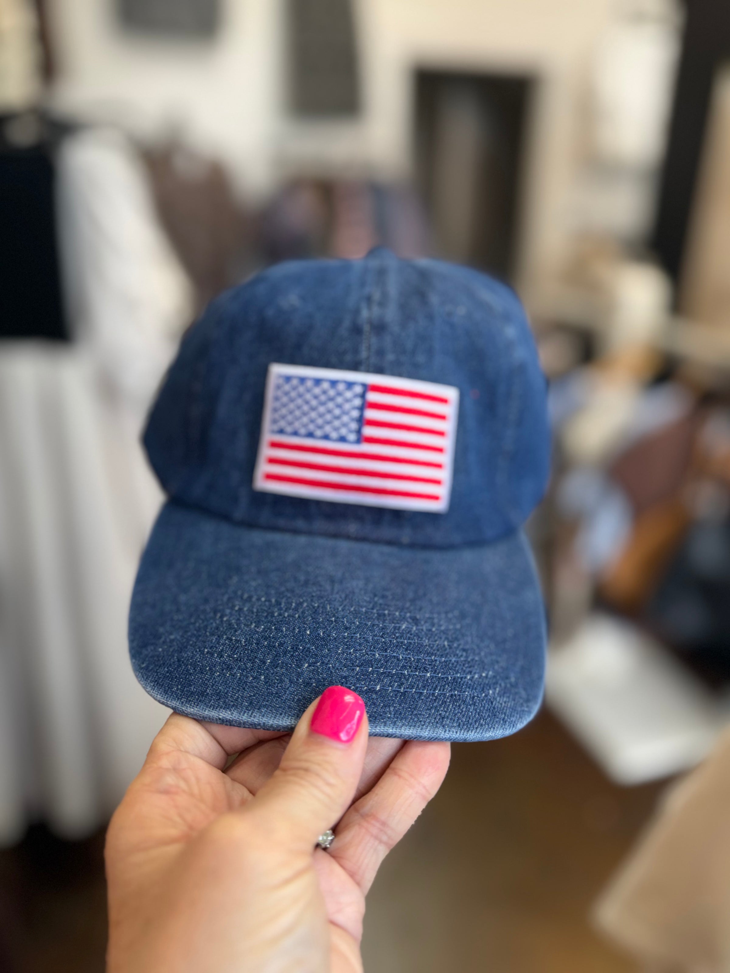 denim flag hat