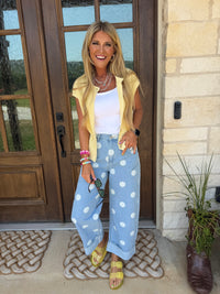 Peach polka dot jeans