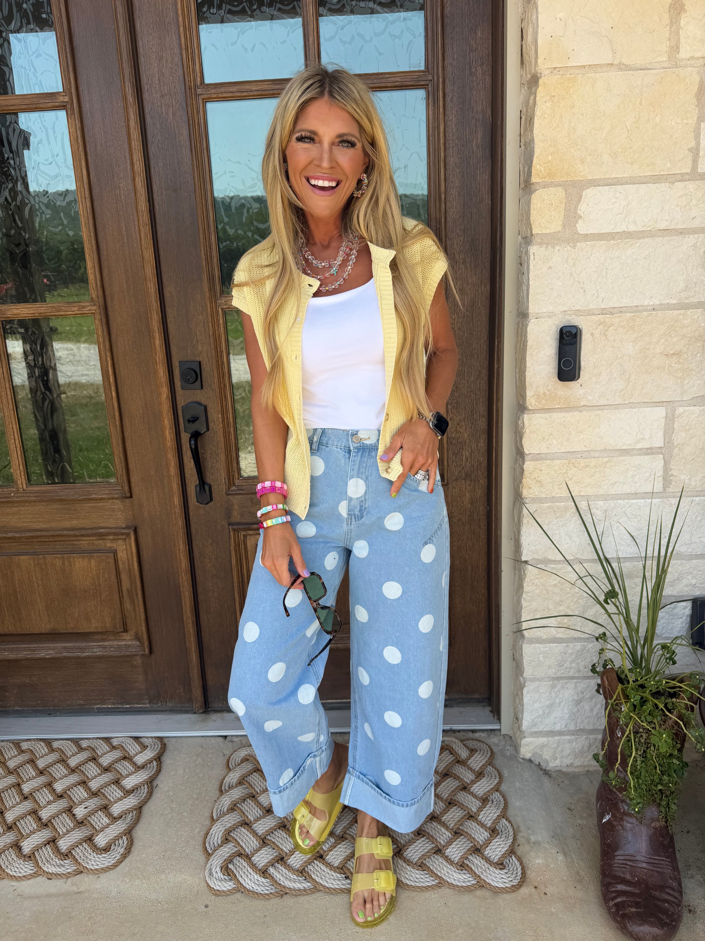 Peach polka dot jeans