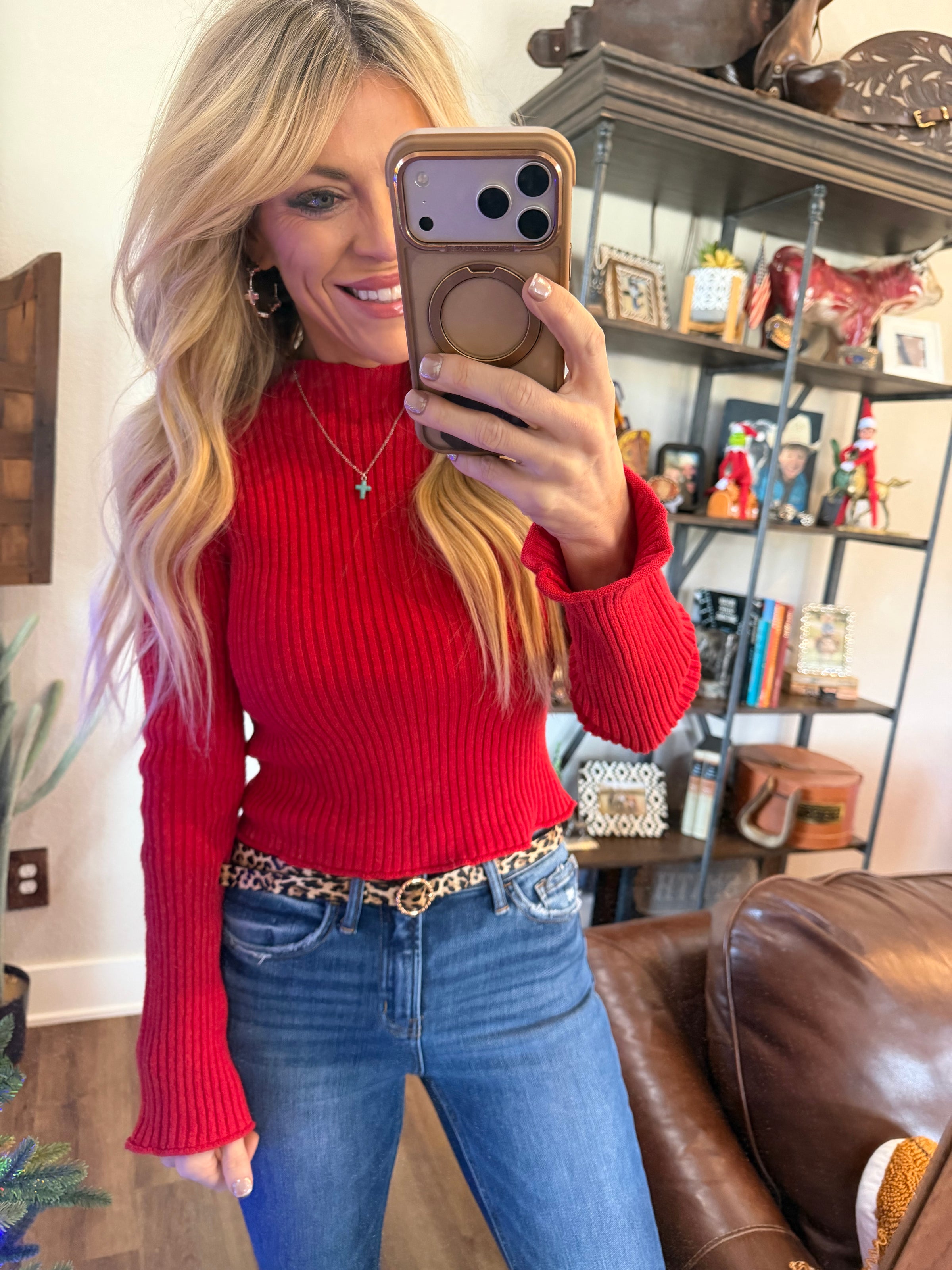 Crimson Wave Knit Top