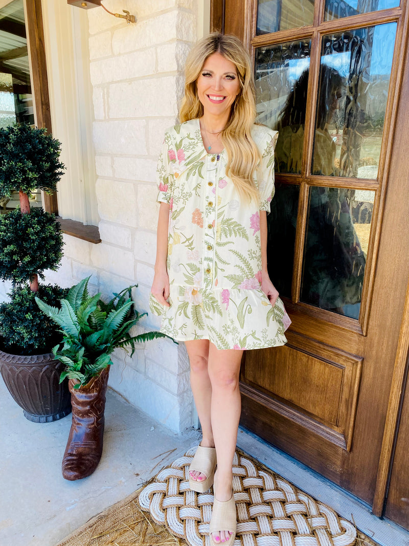 Kimber Floral Gold Button Dress