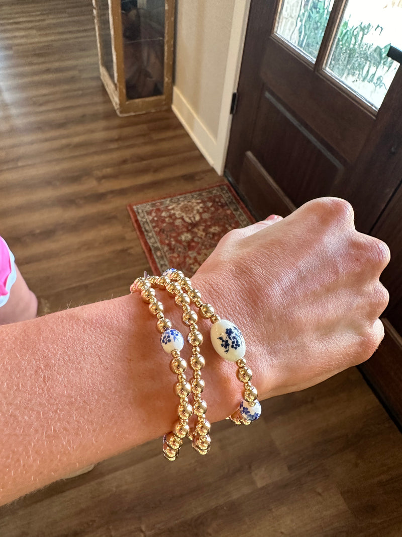 Blue Porcelain Bead Bracelet